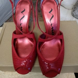 Nina red sequins peep toe shoes.